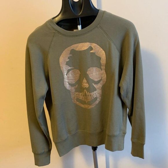Zadig & Voltaire Upper Skull Gold/Khaki 100% Cotton Sweatshirt Green XS - Picture 1 of 8